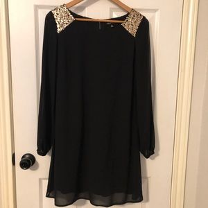 Black and gold sequin shift dress